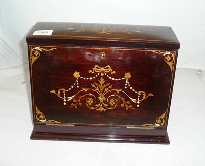 Lot 1206 - A Late Victorian Rosewood Stationery Box, the hinged top and fall inlaid in coloured woods and bone