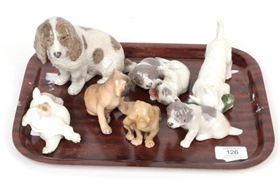 Lot 126 - Royal Copenhagen; seven dog models, numbers 3116, 3476, 453, 1311, 1755, 3087 and 3169