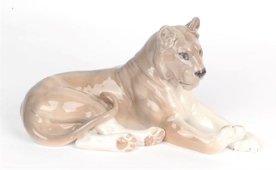 Lot 132 - Royal Copenhagen; Recumbent lioness, number 804, 31cm long