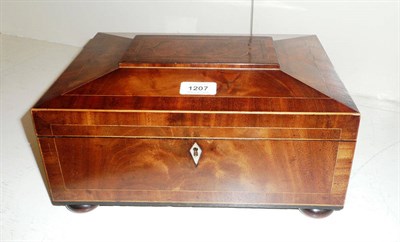 Lot 1207 - A George III Mahogany Crossbanded and Boxwood Strung Work Box and Cover, of rectangular form,...