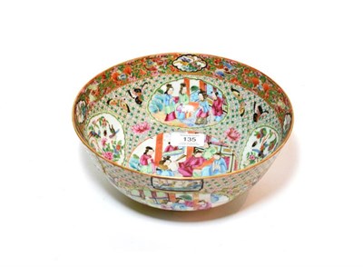 Lot 135 - A 19th century Cantonese famille rose bowl with figural, bird and butterfly decorations (a.f.)