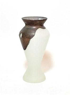 Lot 138 - Mihai Topescu (Romanian) A frosted glass vase with metallic rim