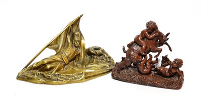 Lot 146 - ^ A French brass inkwell stamped ''Quand Meme'', dated 1914 and 1915; and a French spelter...