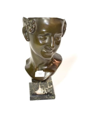 Lot 151 - ^ A 20th century bronze bust in the form of a female's head, 35cm high