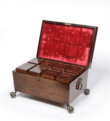 Lot 1209 - A Regency Brass Inlaid Rosewood Spice Box, the slightly domed cover inlaid with formal...