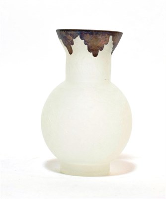 Lot 158 - Mihai Topescu (Romanian) A frosted glass vase with metal mount to rim