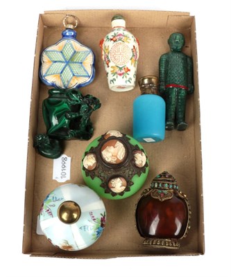 Lot 167 - Figural snuff bottle; cameo mounted scent jar; and six other snuff and scent jars