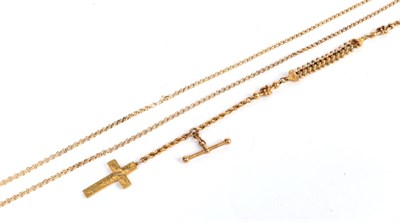 Lot 179 - A 9 carat gold belcher chain, length 61cm; and a 9 carat gold cross pendant on a fancy link...