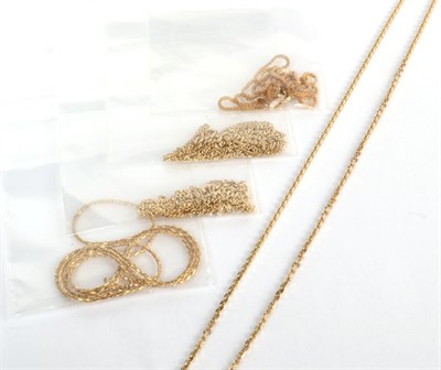 Lot 200 - Five 9 carat gold chains, of varying designs and lengths