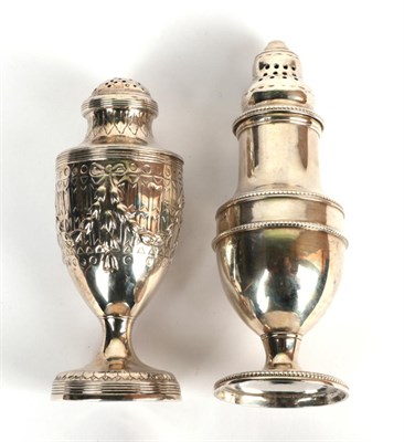 Lot 219 - A George III silver caster, Thomas Daniell, London 1783, baluster pedestal form with bead...