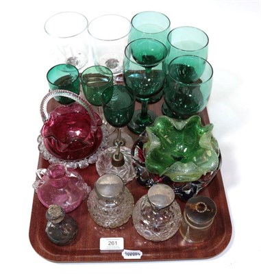 Lot 261 - Four silver top scent/bottles and some glassware