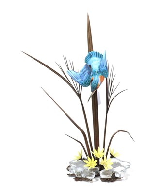 Lot 266 - A modern glass and metal ornament in the form of a Kingfisher, 44cm high