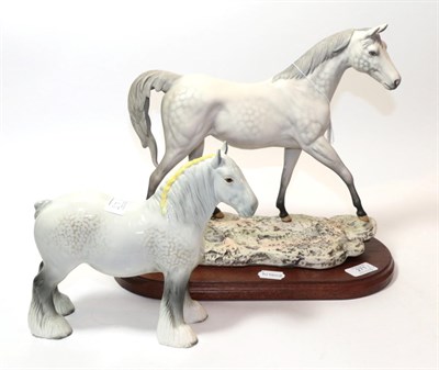 Lot 271 - Beswick Connoisseur Horse Moonlight, model No. 2671, grey matt, on wooden base and Shire Mare,...