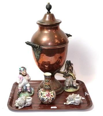 Lot 273 - A copper samovar; a Hungarian vase; a pair of Casa Pupo of London candle holders; and two...