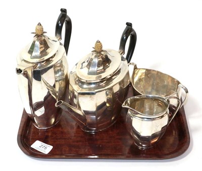 Lot 275 - A four piece silver tea service, Roberts & Belk, Sheffield 1925, of panelled oval form, the...