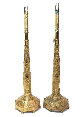 Lot 286 - A pair of Victorian brass Days Patent ecclesiastical chimney ornaments, the underside with...