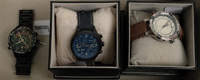 Lot 301 - A Time Tide-Compass-Temp wristwatch, a Timex chronograph wristwatch, and a Timex indiglo...