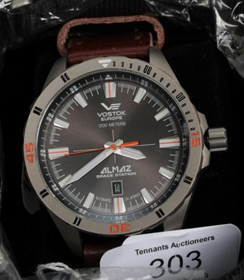 Lot 303 - A Vostok Europe automatic calendar Space Station Almaz wristwatch, all titanium case, limited...