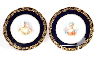 Lot 304 - A pair of 19th century Sevres style blue ground cabinet plates