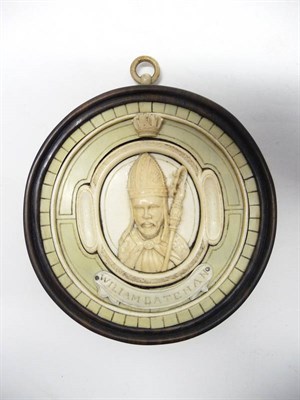 Lot 1224 - A Carved Ivory Bust Portrait of Wiliam (sic) Bateman, 19th century, on an oval plaque within carved