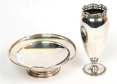 Lot 307 - A silver vase, Birmingham 1913, with pierced rim; and a silver footed bowl, Birmingham 1917,...