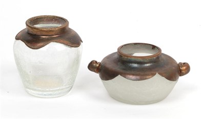 Lot 309 - Mihai Topescu (Romanian) Two small glass pots with metallic rims (2)