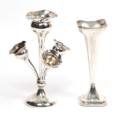 Lot 313 - A silver posy epergne, Birmingham 1907; and a silver posy vase Birmingham 1921, the larger...