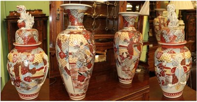 Lot 330 - ^ A large pair of early 20th century Japanese vases, decorated with samurai warriors, 61cm...