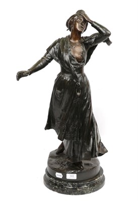 Lot 343 - ^ After Mercié, a cast metal figure modelled as a lady in distress, 72cm high