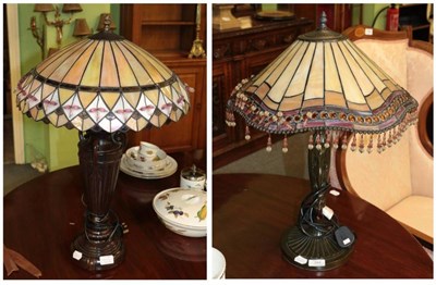 Lot 344 - ^ Two reproduction Tiffany style table lamps with shades