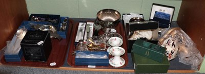 Lot 363 - A shelf of silver plated cutlery; a chamber stick; pedestal bowl; Masons Mandalay candlestick; pair