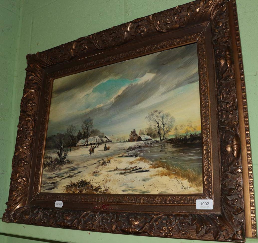 Lot 1002 - ^ H Poeder (20th century) Winter Landscape, signed, oil on board 29cm by 51cm