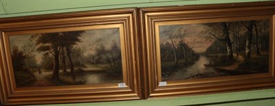 Lot 1008 - ^ French School, 20th century, Figures and boats amongst a woodland landscape, signed indistinctly