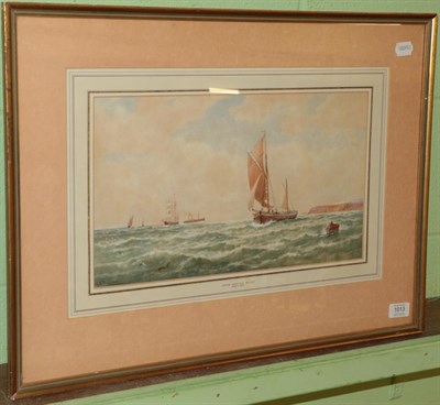 Lot 1013 - George Stanfield Walters (1838-1924) , Shipping scene, signed, watercolour, 24.5cm by 42cm