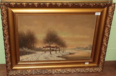 Lot 1015 - ^ J. Klonge (20th century) Winter landscape, Holland, signed, oil on canvas 39cm by 59cm