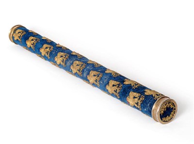 Lot 1233 - A Silver Mounted Ceremonial Baton, with gold thread embroidered eagles on a blue ground, the silver