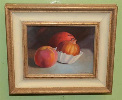 Lot 1024 - Peter Gardiner, ''Fruit Study'', signed and dated (19)96, oil on board, 14cm by 19cm