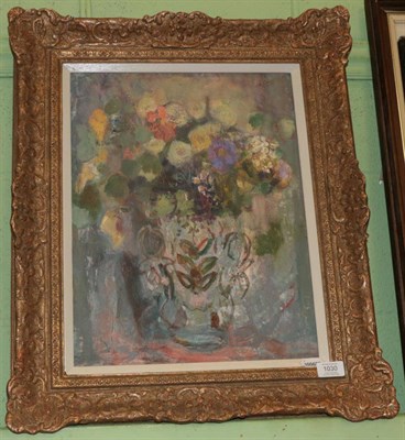 Lot 1030 - Margaret Ross Hislop RSA, RBA (1894-1972), ''Summer Flowers in a Victorian Vase'', signed, oil...
