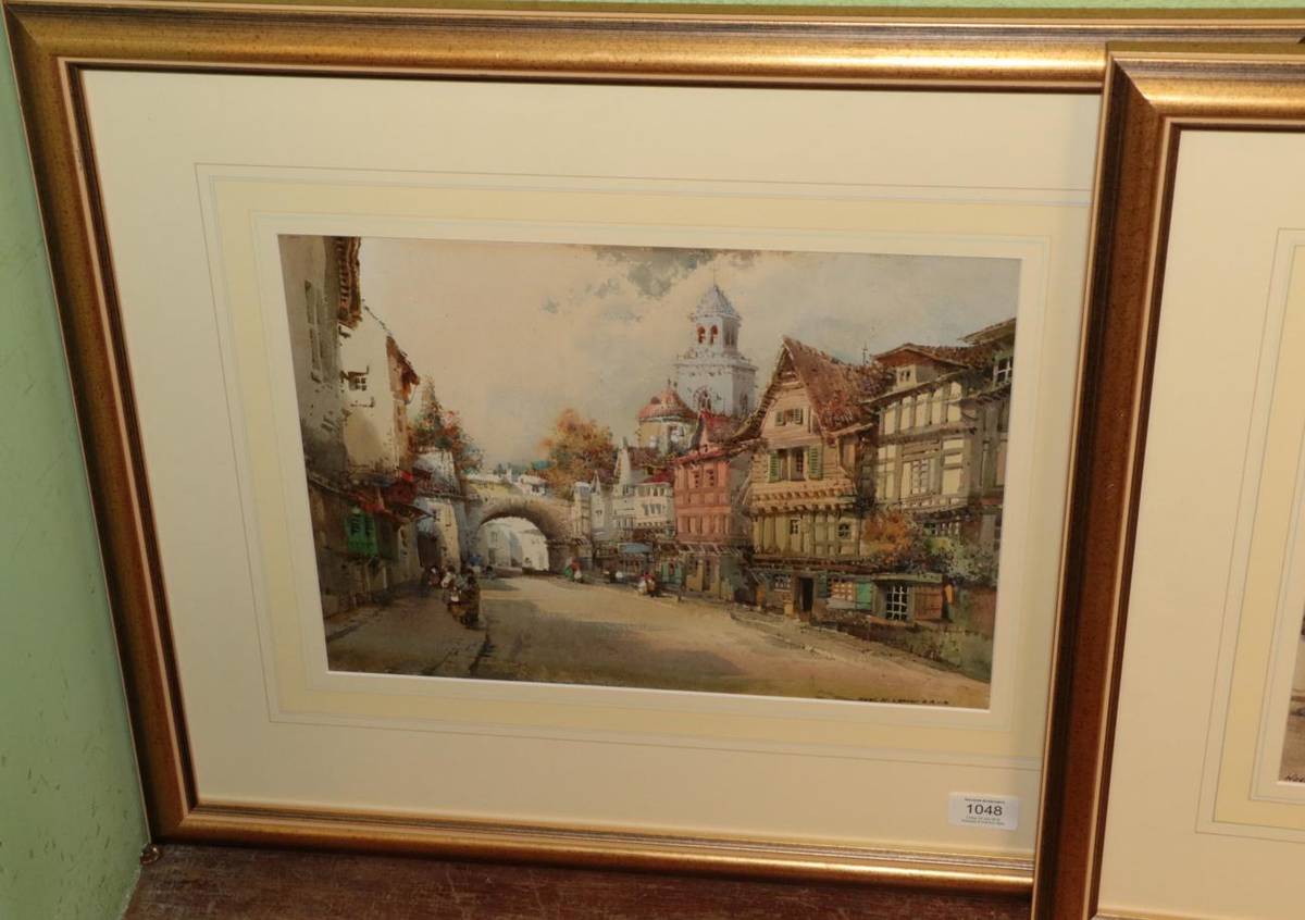 Lot 1048 - Noel Harry Leaver ARCA (1889-1951), ''Continental Village Scene'', signed, watercolour, 27cm by...