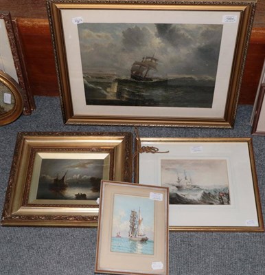 Lot 1054 - C H Cox 20th century, Shipping on choppy waters, oil on board, together with three further...