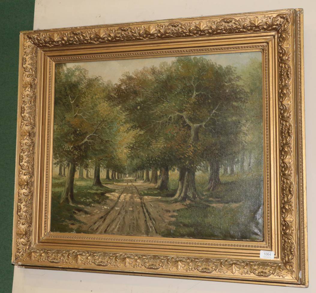 Lot 1064 - ^ French School, 20th century, Tree-lined avenue, oil on canvas, 54cm by 67cm