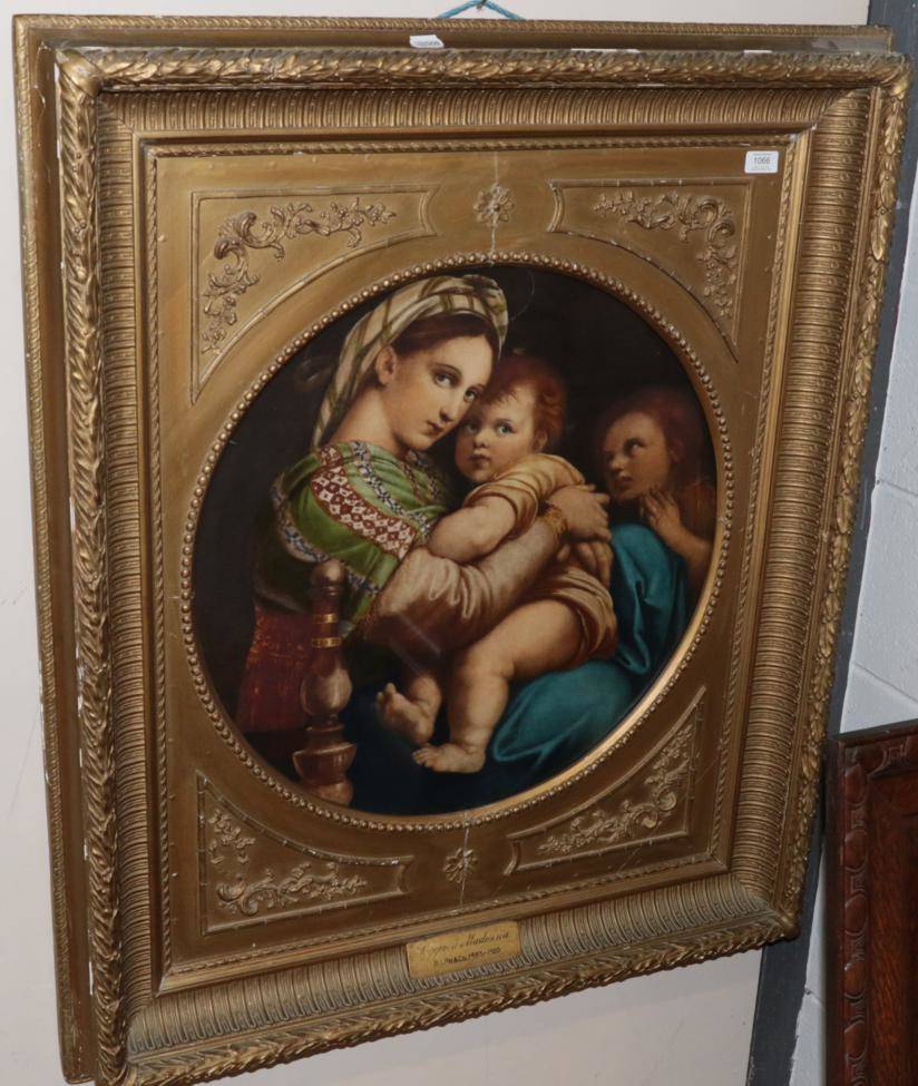 Lot 1066 - ^ After Raphael, Madonna della seggiola, print, contained within an elaborate gilt frame, 58cm...