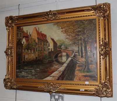 Lot 1067 - ^ J Vinekene, (20th century) Dutch Canal, signed, oil on canvas, 58.5cm 88cm