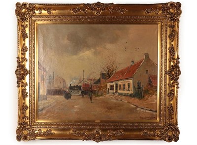 Lot 1069 - ^ Van der Biest (20th century) The level crossing, signed, oil on canvas, 77.5cm by 98cm