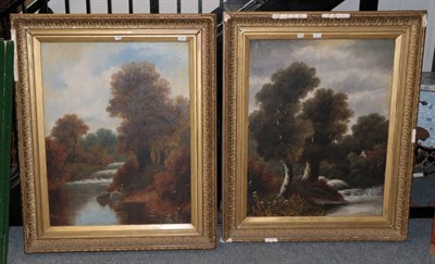 Lot 1071 - ^ T* Thornley (19th century) Woodland waterfalls, signed, oil on canvas, a pair, 90cm by 70cm (2)