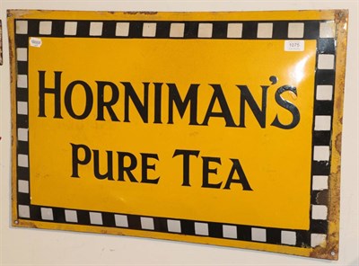 Lot 1075 - ^ A single sided enamel advertising sign, Hornimans Pure Tea, 50cm by 74cm