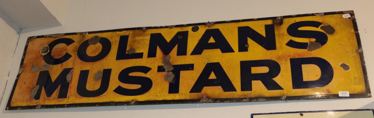 Lot 1079 - ^ A Colmans mustard single sided enamel advertising sign, 40.5cm by 158cm