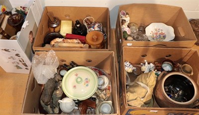 Lot 1090 - Five boxes including onyx clock set; assorted glassware; Japanese ceramics; Staffordshire...