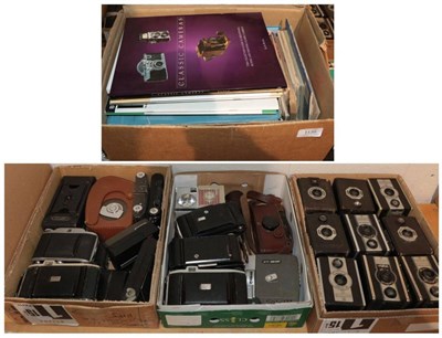 Lot 1135 - Three boxes of folding cameras and a box of books