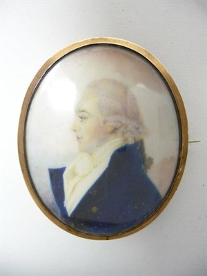 Lot 1246 - English School, circa 1790: Profile Portrait Miniature of a Gentleman, his powdered grey hair...